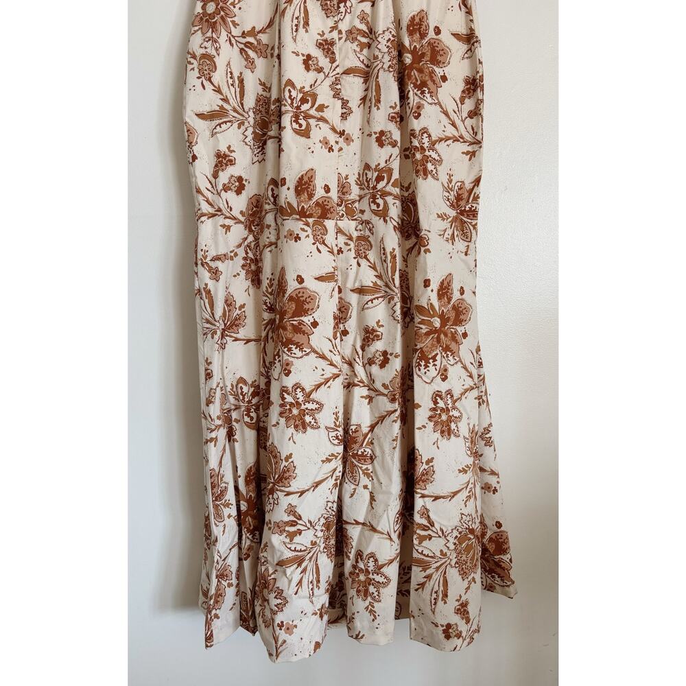 Tan Brown Abercrombie Puff Sleeve Floral Poplin Midi Dress S - Picture 8 of 8